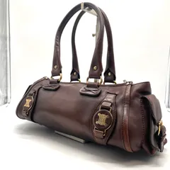 CELINE セリーヌ ボストンバッグ ハンドバッグ 肩掛け ロゴ金具 金金具 レザー 革 ブラウン 茶