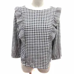 ロペピクニック ROPE Picnic ブラウス シャツ フリル ギンガムチェック 長袖 36 S 黒 ブラック 白 ホワイト /YK