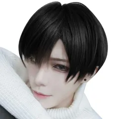 プレミアム ウィッグ メンズ ARZER かつら ショート 男装 カリスマ【スタイリストプロ推薦】 自然 通気 変装 フリーサイズ ネット付 耐熱 (ブラック)