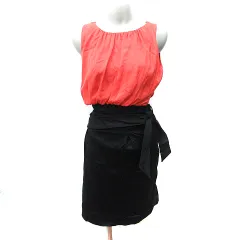 シネカノン Sinequanone ワンピース ひざ丈 ノースリーブ ドッキング 赤 レッド 黒 ブラック /YI