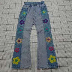 ◇ Θ ダブルシー WC 花柄刺繍デニムパンツ フレア Fサイズ レディース E  【1511110034834】