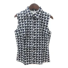 クミキョク 組曲 KUMIKYOKU シャツ 総柄 ノースリーブ 2 紺 ネイビー 白 ホワイト /MS