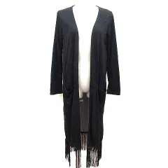 エゴイスト EGOIST ロングカーディガン シフォン 前開き フリンジ 長袖 黒 ブラック /YKのサムネイル