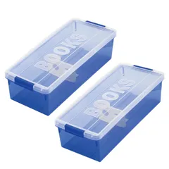 収納ボックス 仕切板 収納ラック 2個セット 縦 日本製 蓋付き 幅21×奥行52.8×高さ14.3cm 大容量 ブルー 本 ブックス2P 漫画 収納ケース コミック 伊勢藤(ISETO) I-179