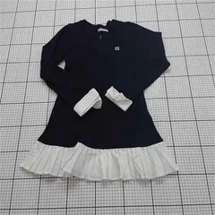 ◇ Θ ナイスクラップ NICE CLAUP フリル切替ニットワンピース ネイビー系 レディースＦ E  【1511110035787】