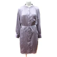 レトロガール RETRO GIRL ワンピース ひざ丈 バンドカラー 長袖 F 紫 パープル /YI