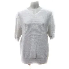 インディヴィ INDIVI ニット カットソー 半袖 麻混 リネン混 38 M 白 オフホワイト /YI