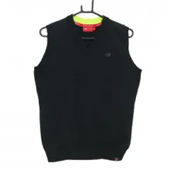 【美品】ニューバランスゴルフ ニットベスト 黒×蛍光イエロー 立体ロゴ Vネック メンズ 4(M) ゴルフウェア New Balance