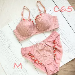 ピンクの水玉ブラジャー（C65）ショーツ（M）2点セット　R6164