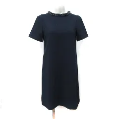 プロポーション ボディドレッシング PROPORTION BODY DRESSING ワンピース ひざ丈 半袖 ビジュー 2 M 紺 ネイビー /YI