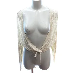 ミスティウーマン mysty woman ニット カーディガン ショート丈 かぎ編み ドルマンスリーブ 長袖 F ベージュ /AU