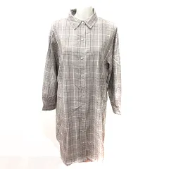 シューラルー SHOO・LA・RUE シャツワンピース タイト ひざ丈 長袖 チェック M グレー /RT