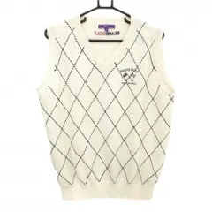 【超美品】ビームスゴルフ ニットベスト アイボリー×ダークネイビー 前面ダイヤ柄編み カシミヤ混 メンズ XL ゴルフウェア BEAMS GOLF