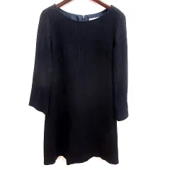 クミキョク 組曲 KUMIKYOKU ワンピース Aライン ひざ丈 長袖 ストライプ ウール 2 紺 ネイビー /RT