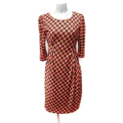オットー OTTO collection ワンピース ひざ丈 七分袖 千鳥格子 S 黒 ブラック オレンジ /YI