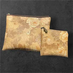 花柄 合皮ポーチ2点セット 上品フラワー 大人ナチュラル
