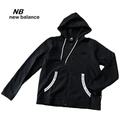 【new balance/ニューバランス】ロゴプリント パーカー フード付き ジップアップパーカー 長袖 ブラック 黒（中古）