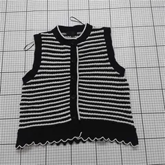 ◇ ⊂ ザラ ZARA ボーダーニットベスト ノースリーブ ブラック系 レディースM E  【1512100001720】