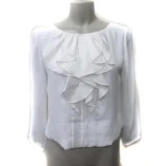 インディヴィ INDIVI シフォンブラウス 長袖 フリル 05 XS 白 ホワイト /YI