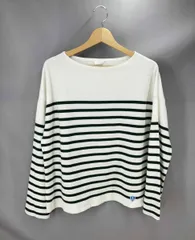 ★ Orcival オーシバル 長袖Tシャツ カットソー コットン フランス製 サイズ不明 ボーダー ホワイト×グリーン 通年