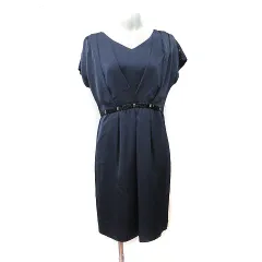 ロートレアモン LAUTREAMONT ワンピース ひざ丈 フレンチスリーブ ビジュー ビーズ 38 M 紺 ネイビー /YI