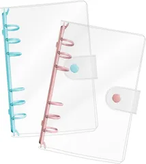 YESprime システム手帳 シール帳 カバー バインダー 6穴 クリア ボタン付き 透明 詰め替え 女の子 ノート 日記帳 (「ピンク＆ブルー」,  A6)
