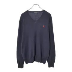 Polo by Ralph Lauren ポロ ラルフローレン Vネック コットンニット セーター ネイビー(メンズ L)中古 古着 V9918