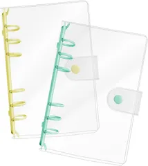 YESprime システム手帳 シール帳 カバー バインダー 6穴 クリア ボタン付き 透明 詰め替え 女の子 ノート 日記帳 (「イエロー＆グリーン」,  A6)