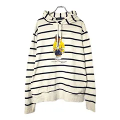 Polo by Ralph Lauren ポロ ラルフローレン ポロベア スウェットパーカー ボーダー ホワイト(メンズ XL)中古 古着 X0499