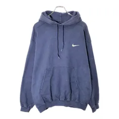 90年代 NIKE ナイキ ワンポイントロゴ スウェットパーカー スポーツ ネイビー(メンズ M)中古 古着 X0559