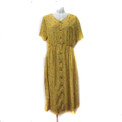 シューラルー SHOO・LA・RUE ワンピース ロング 半袖 花柄 L 黄色 イエロー /YI