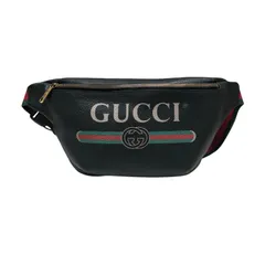グッチ GUCCI ﾛｺﾞﾌﾟﾘﾝﾄﾍﾞﾙﾄﾊﾞｯｸﾞ 493869 ブラック  レザー メンズ ボディバッグ