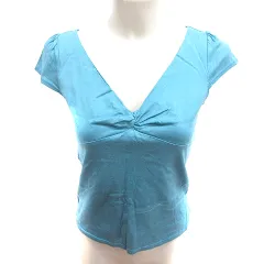 クミキョク 組曲 KUMIKYOKU ニット カットソー Vネック 半袖 2 青 ブルー /RT