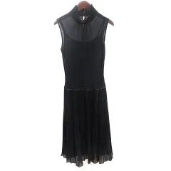 コムサイズム COMME CA ISM ワンピース ロング ハイネック 切替 プリーツ リボン ノースリーブ M 黒 ブラック /AU