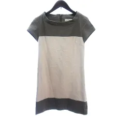 ルスーク Le souk ワンピース ミニ バイカラー 切替 半袖 36 S カーキ 緑 グリーン /AU