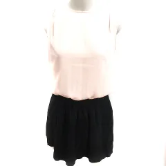 イエナ IENA ワンピース タイト ひざ丈 ノースリーブ 麻混 リネン混 36 ピンク 黒 ブラック /RT