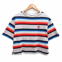 チャンピオン CHAMPION Tシャツ カットソー クルーネック ショート丈 ボーダー 五分袖 M マルチカラー /YK