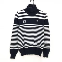 【美品】パーリーゲイツ タートルネックセーター ネイビー×白 ボーダー コットン混 メンズ 4(M) ゴルフウェア PEARLY GATES