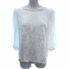 アプワイザーリッシェ Apuweiser-riche ブラウス 切替 シフォン ビーズ 総レース 七分袖 2 M 白 ホワイト /YK