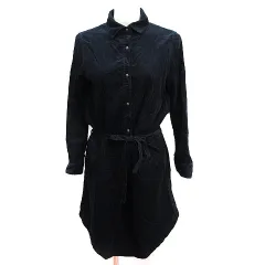 アーバンリサーチ ドアーズ URBAN RESEARCH DOORS シャツワンピース ひざ丈 コーデュロイ 長袖 ウエストマーク ONE 紺 ネイビー /AU