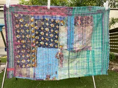 3554　専用ページ　ラリーキルト　カンタキルト　オールドファブリック　ハギレ　インド　ボロ　ステッチ　ソファーカバー　タペストリー　マルチカバー　手仕事　資材　１点物　リバーシブル　50×50　送料無料　おまとめ割引