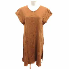 ニコアンド Niko and.. ワンピース ミニ Vネック フレンチスリーブ 4 L 茶 ブラウン /YK ●RY