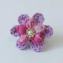 お花ブローチ４３.紫とぷっくり段染めピンク