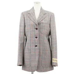 【未使用】GUCCI グッチ テーラードジャケット 2021年製 グレンチェック シグネチャー ロゴ Eschatology パッチ ノッチドラペル 3B ウール100% アウター レディース サイズ 40 グレー系 総柄 イタリア製のサムネイル