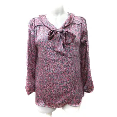 ロペ ROPE ブラウス プルオーバー 長袖 ボウタイ リボン 総柄 M ピンク /YI