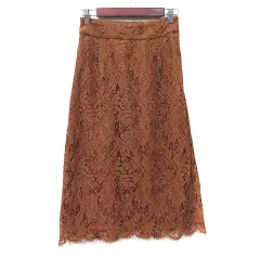 テチチ Te chichi フレアスカート ロング 総レース M 茶 ブラウン /YI