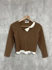 ammy. リブ編み アシンメトリー ニット セーター 白ｘ茶 ◆■ レディース