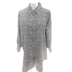 ジーナシス JEANASIS シャツワンピース Aライン ひざ丈 長袖 総柄 F 黒 ブラック 白 ホワイト /RT