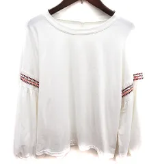 ノーブランド カットソー Uネック 長袖 M 白 ホワイト /RT ●RY