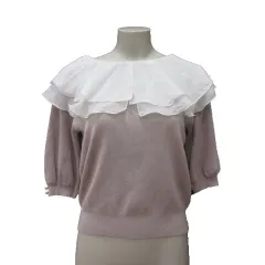 イング INGNI ニット カットソー フリル 七分袖 M スモーキーピンク 白 ホワイト /MS ●RY